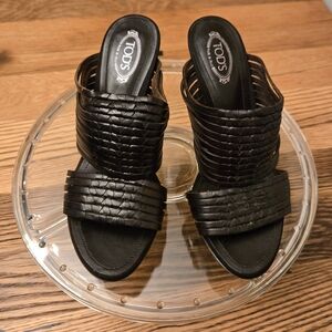 Tod's Black Sandals with Quilted Straps